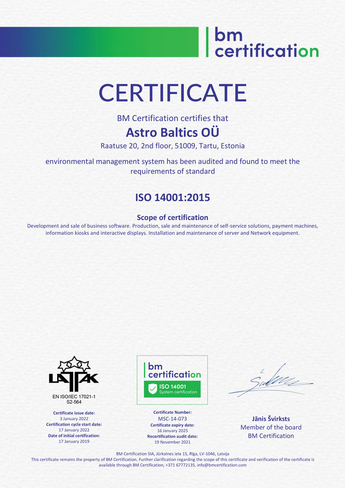 keskkonnajuhtimine – ISO 14001:2015