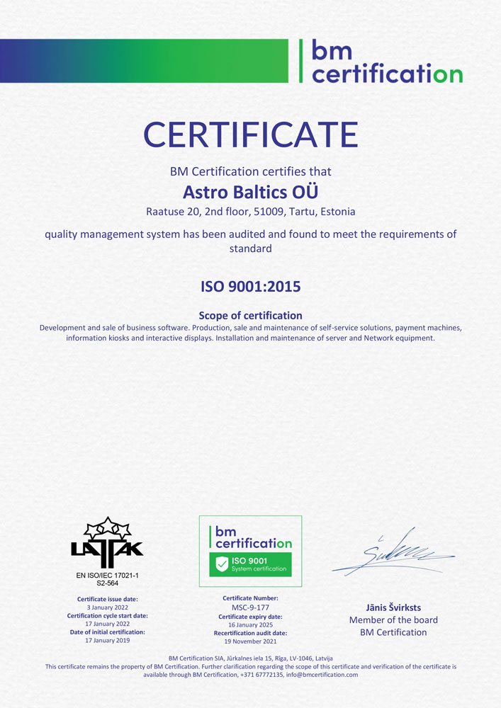 kvaliteedijuhtimine – ISO 9001:2015