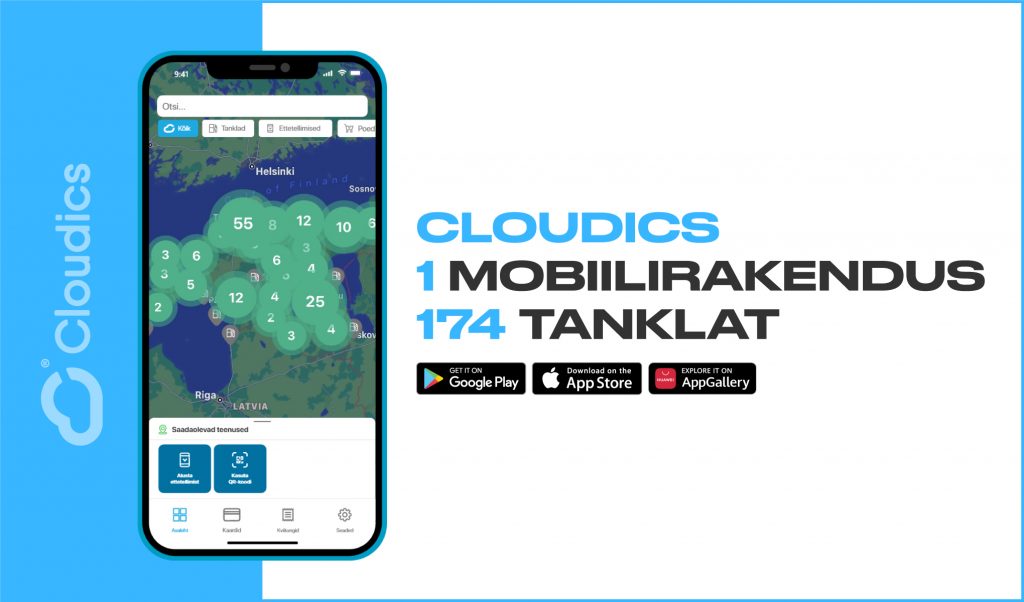 Cloudicsi mobiilirakendusega saad tankida enam kui 174 tanklas üle Eesti.