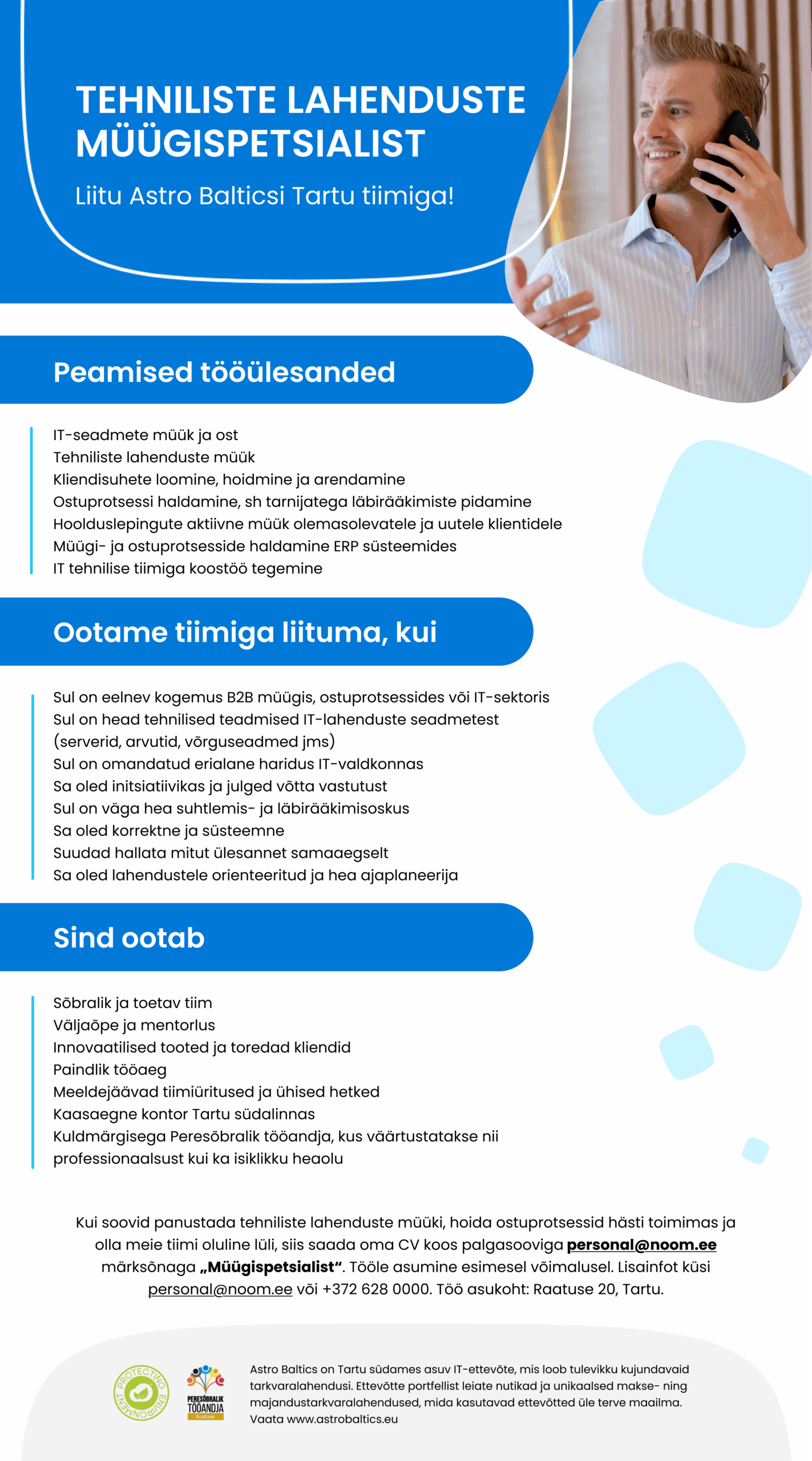 Töökuulutus - tehniliste lahenduste müügispetsialist.